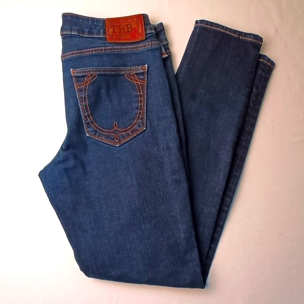 True Religion Low Rise Dark Wash Skinny Horseshoe Stitch Jeans Size 27/4 Blue